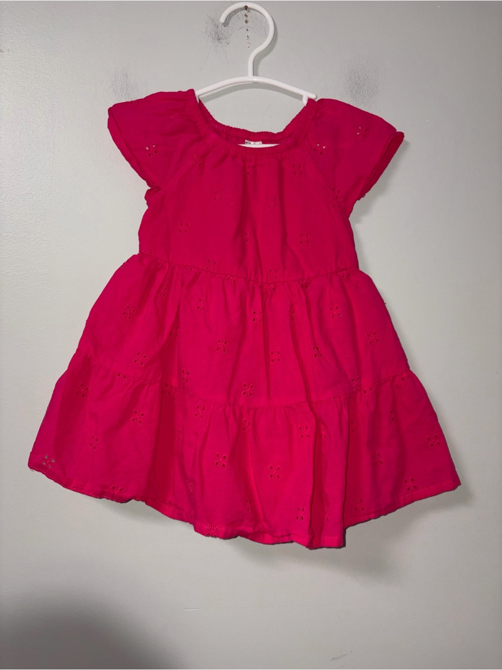 Carters Hot Pink Tiered Floral Eyelet Dress Girls 2T